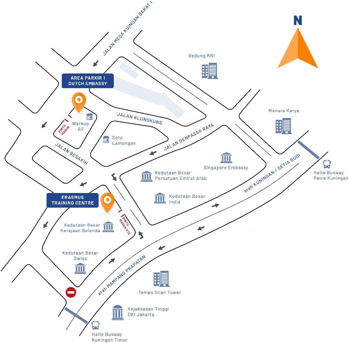 You can park at Area Parkir 1 which is one block behind the Dutch Embassy compound.